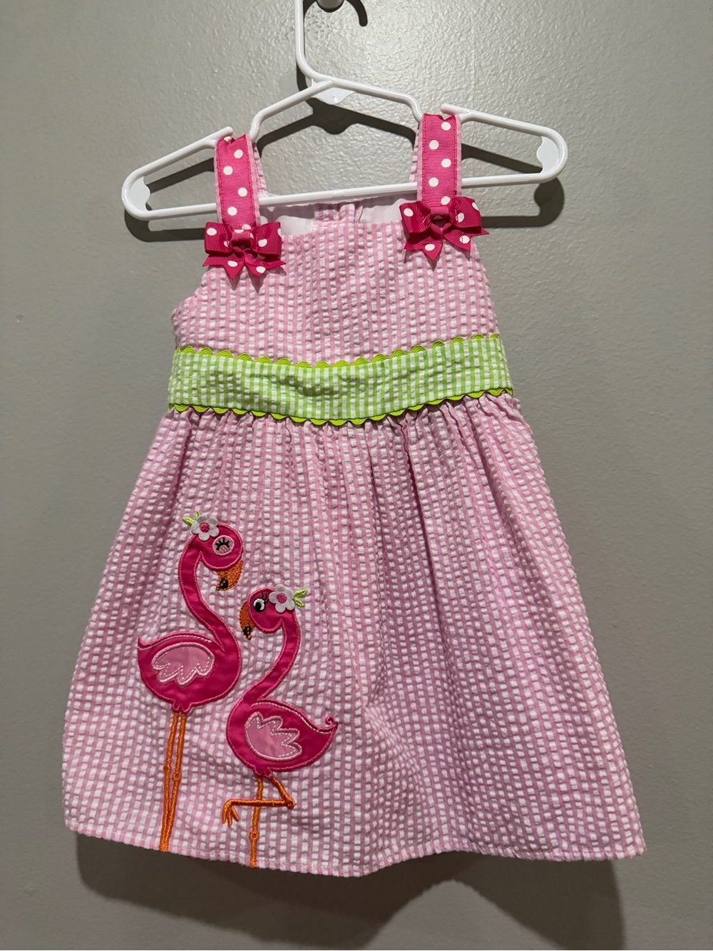 Emily Rose Pink Seersucker Dress with Green Gingham Waistband size 2T
